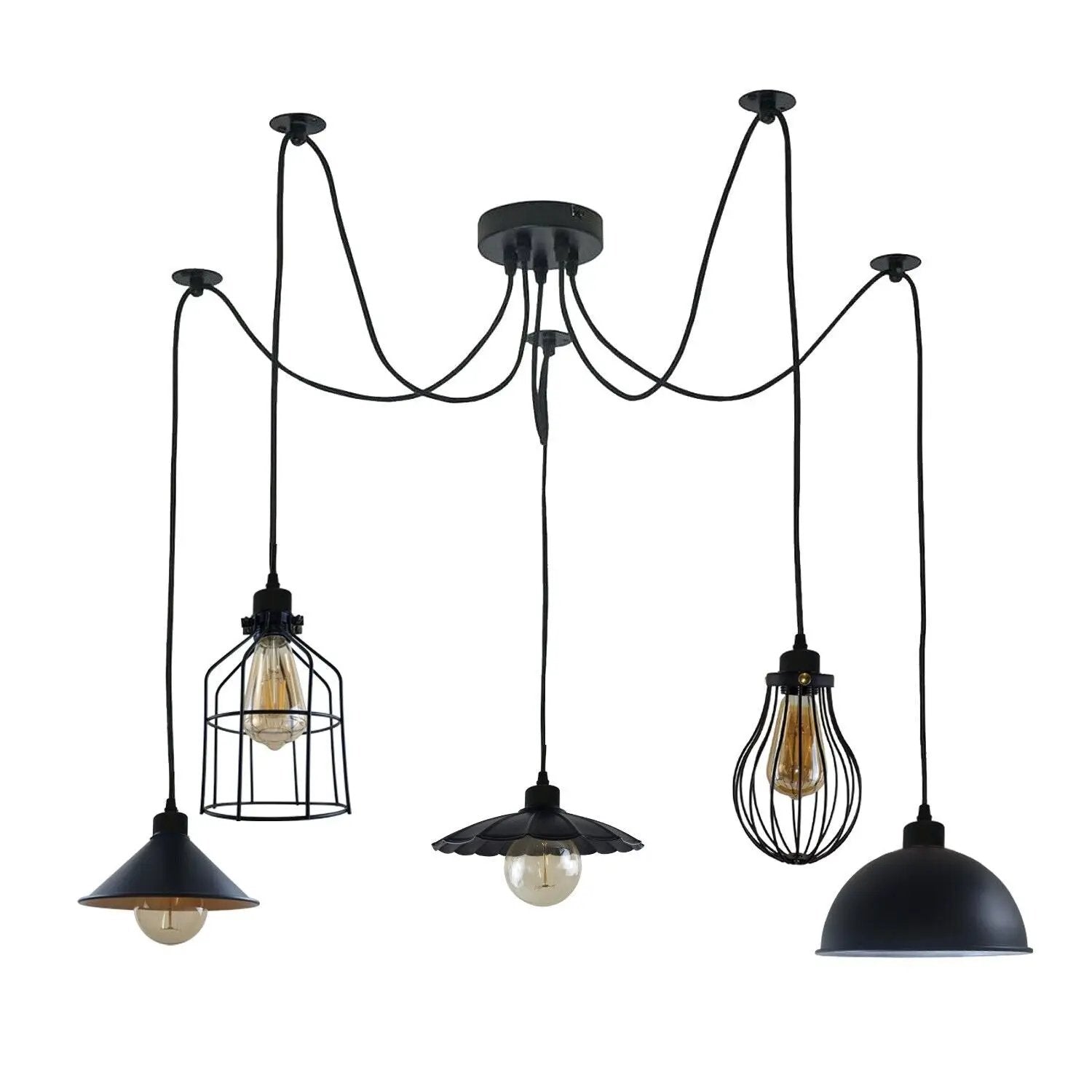 Ledsone 5Way Vintage Industrial Ceiling Lamp Shade Chandelier Retro Spider Pendant Light - Pendant Lights