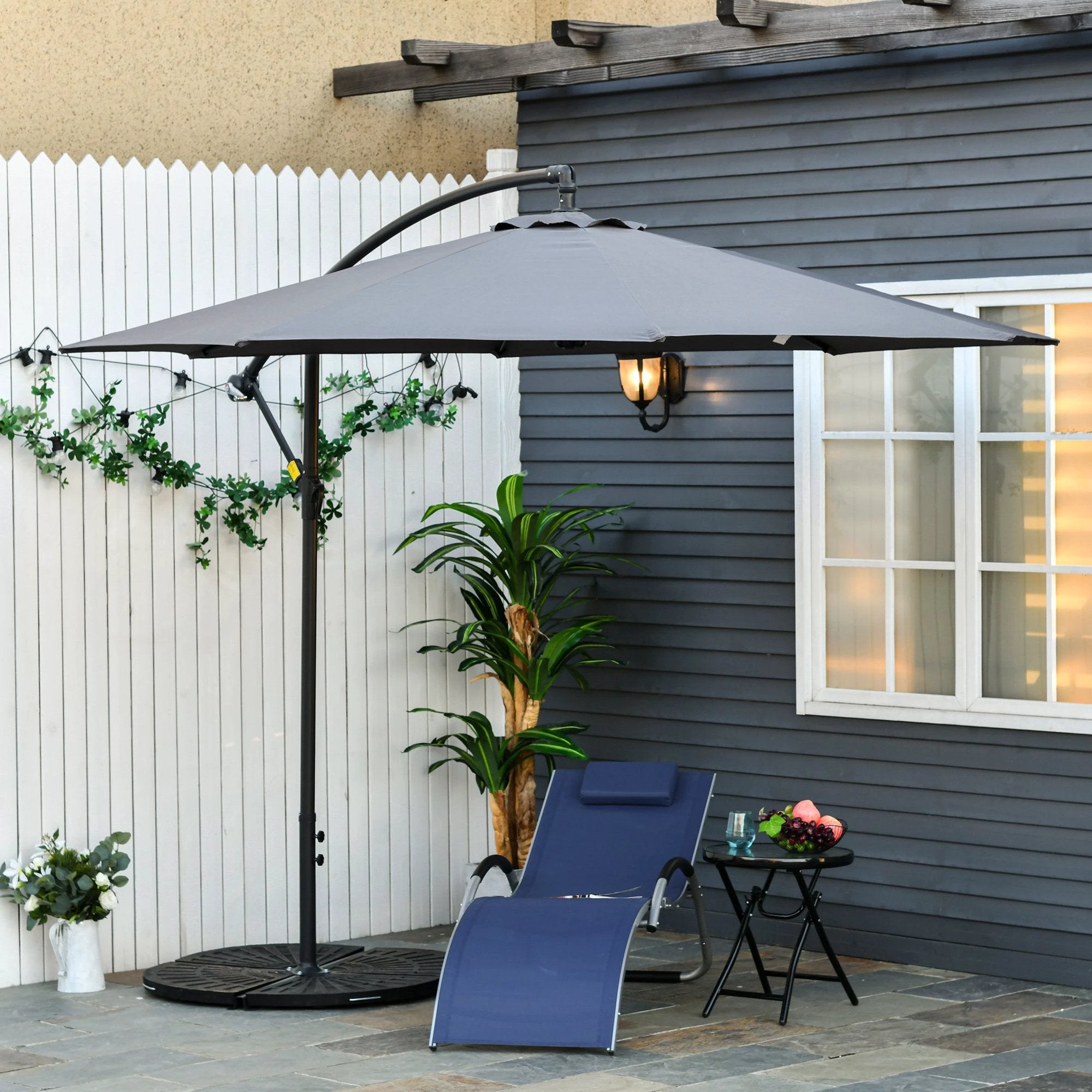 Outsunny 3mt Garden Parasol Sun Shade Patio Banana Hanging Rattan Set - Parasol