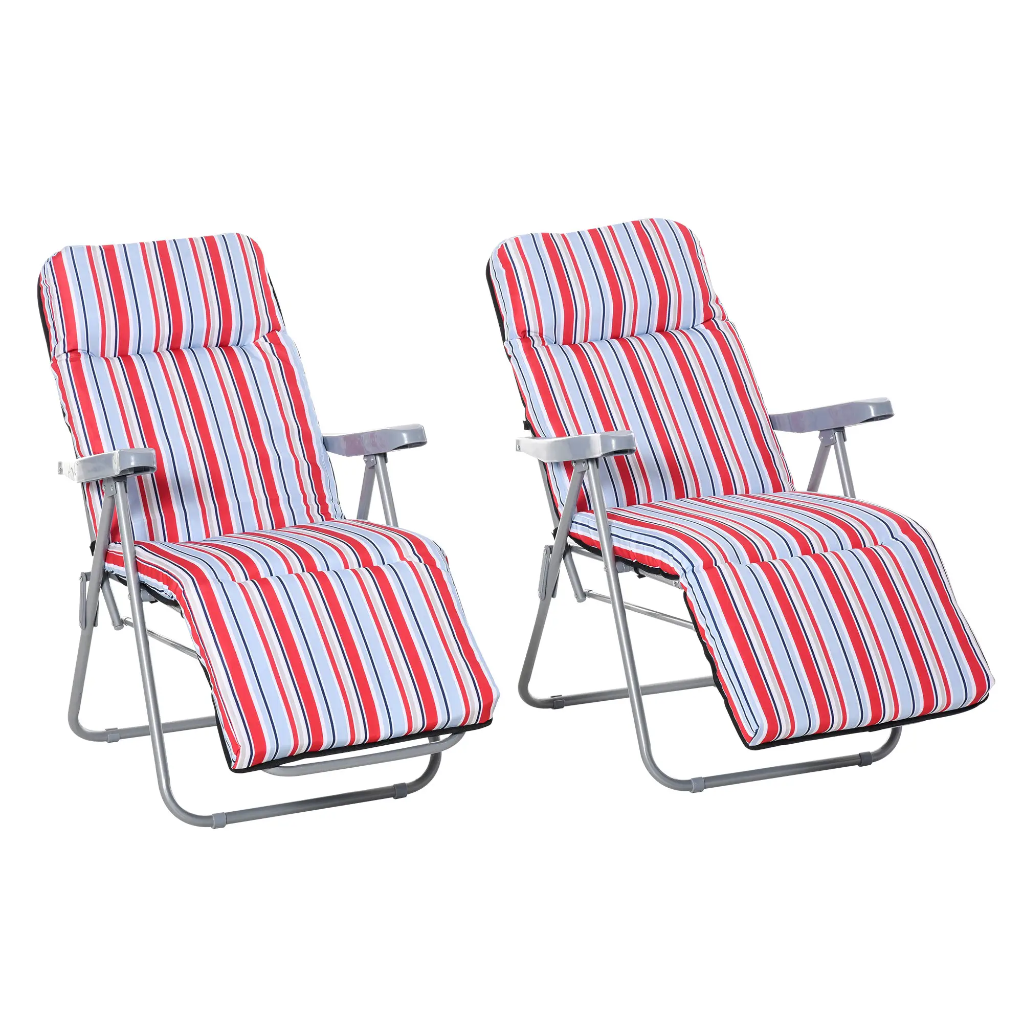 Outsunny 2 Outdoor Sun Recliners Loungers Folding Multi Position Relaxers Chair & Cushion - Sun Lounger