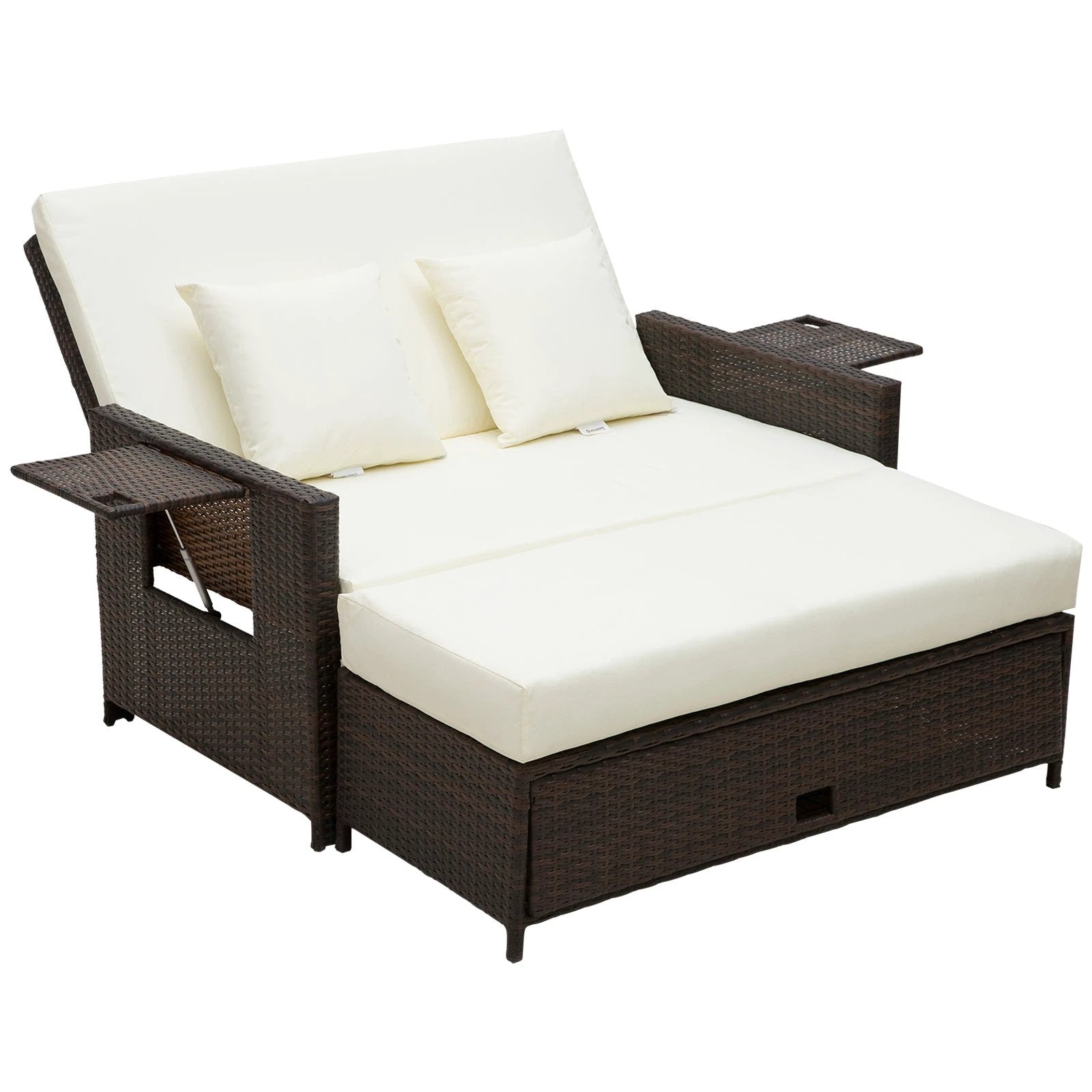 2 Seater Garden Rattan Sofa Sun Lounger Daybed Fire Retardant Sponge by Outsunny