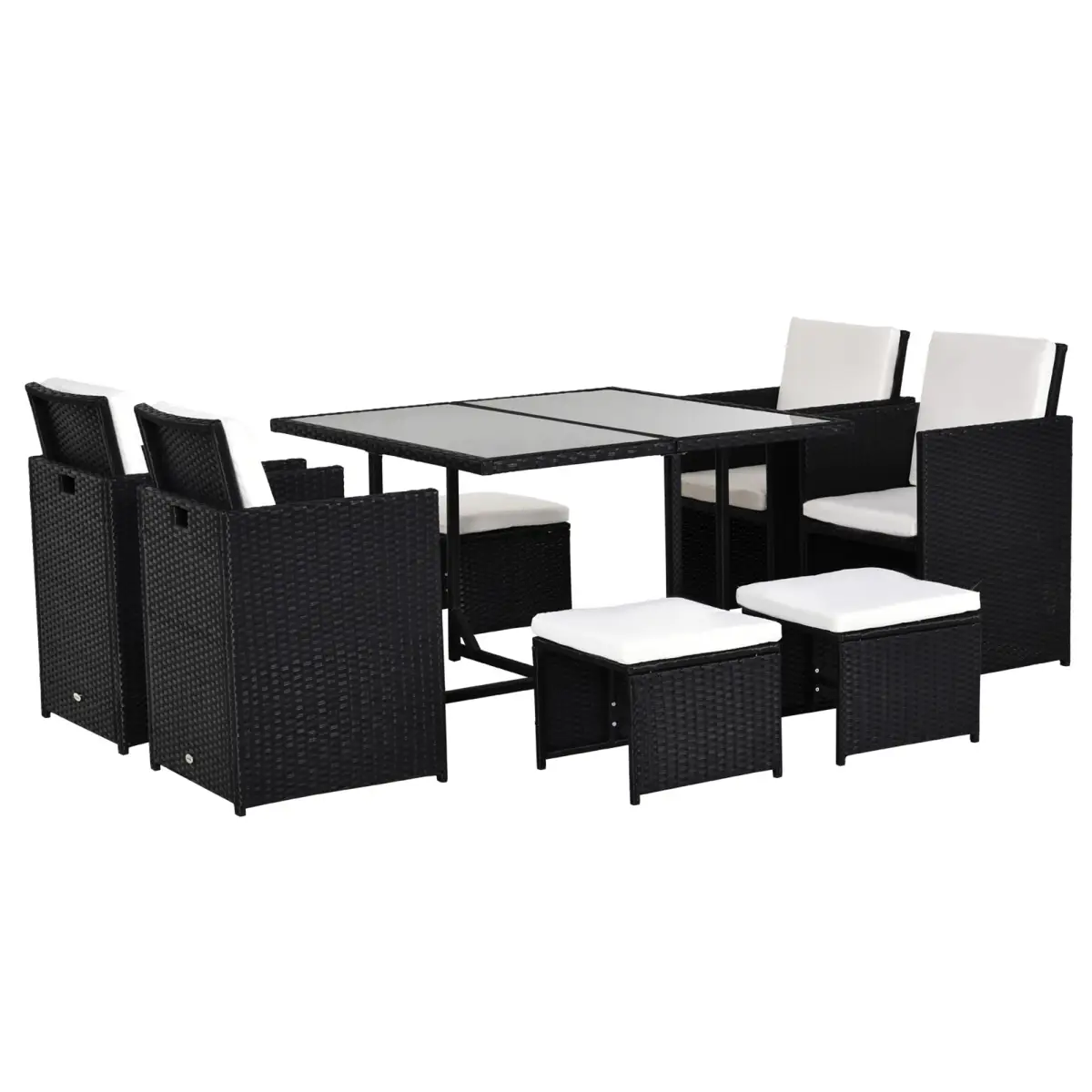 Outsunny 9PC Rattan Garden Furniture Outdoor Patio Dining Table Set Wicker 8 Seater Stool - Garden Set