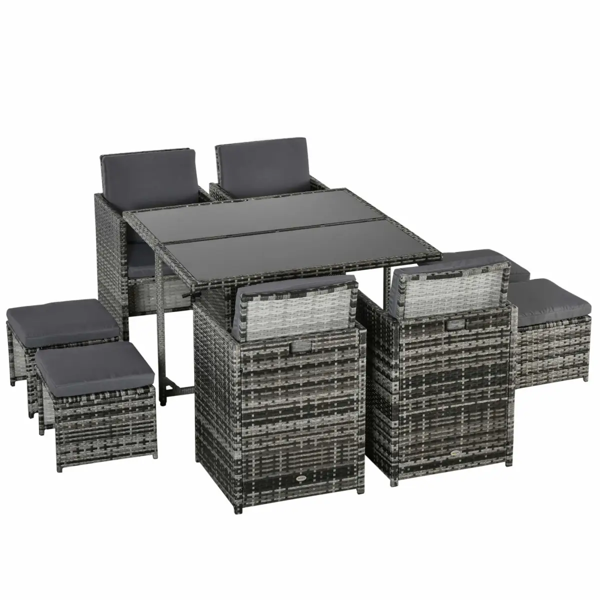 Outsunny 9PC Rattan Garden Furniture Outdoor Patio Dining Table Set Wicker 8 Seater Stool - Garden Set