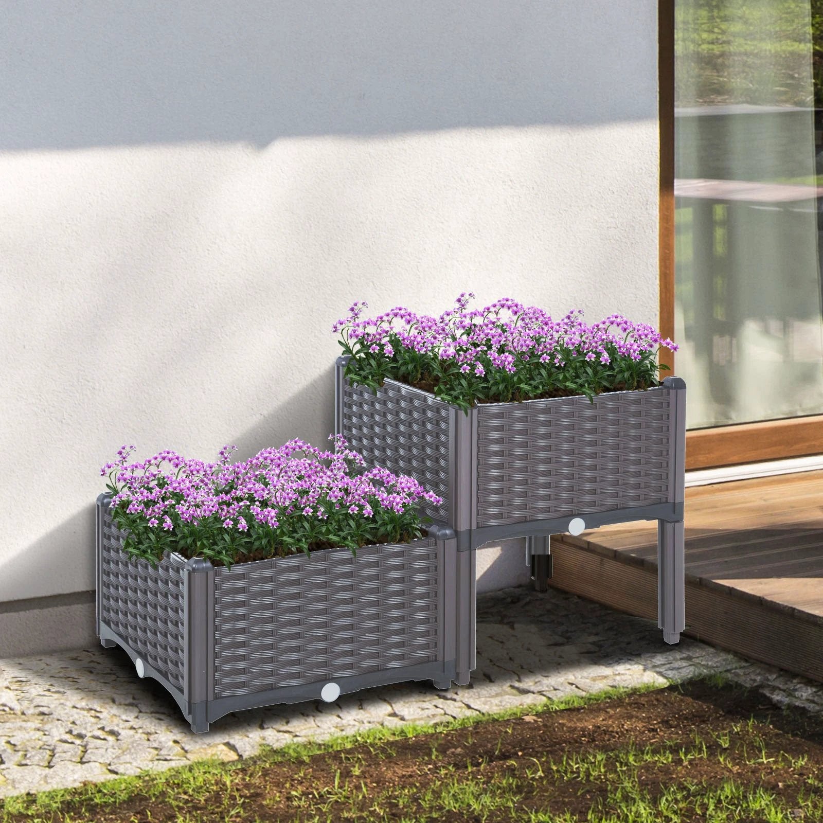 Outsunny PP Set Of 2 Raised Outdoor Garden Planter Box - Uncategorized Planters