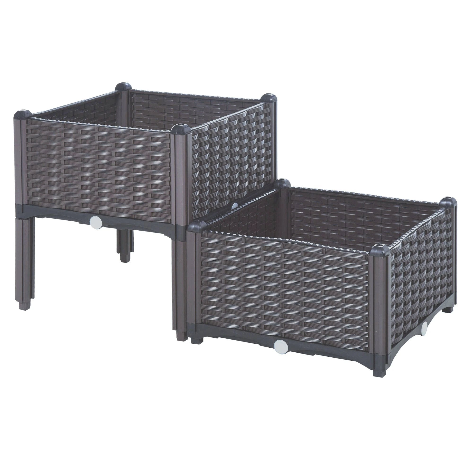 Outsunny PP Set Of 2 Raised Outdoor Garden Planter Box - Uncategorized Planters