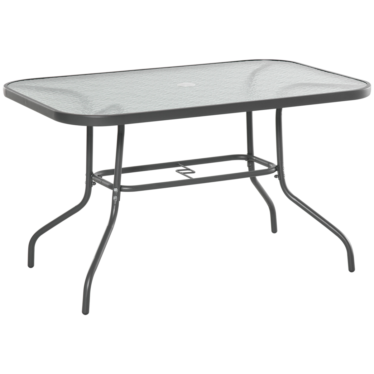 Outsunny Aquatex Glass Garden Table Curved Metal Frame w/ Parasol Hole 4 Legs - Garden Table