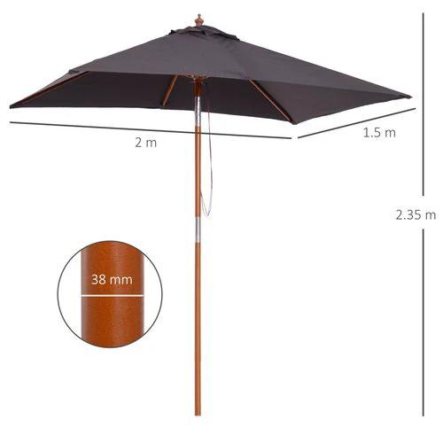 Outsunny Outsunny 2m x 1.5m Patio Garden Parasol with Adjustable Angle for Outdoor Sun Protection - Parasol