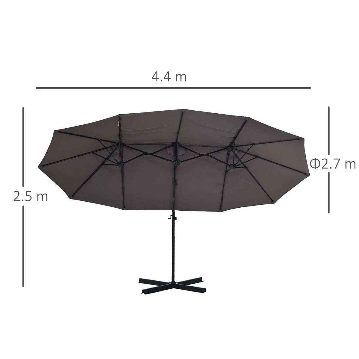 Outsunny Double Canopy Offset Parasol Garden Shade w/ Steel Pole 12 Support Ribs - Parasol