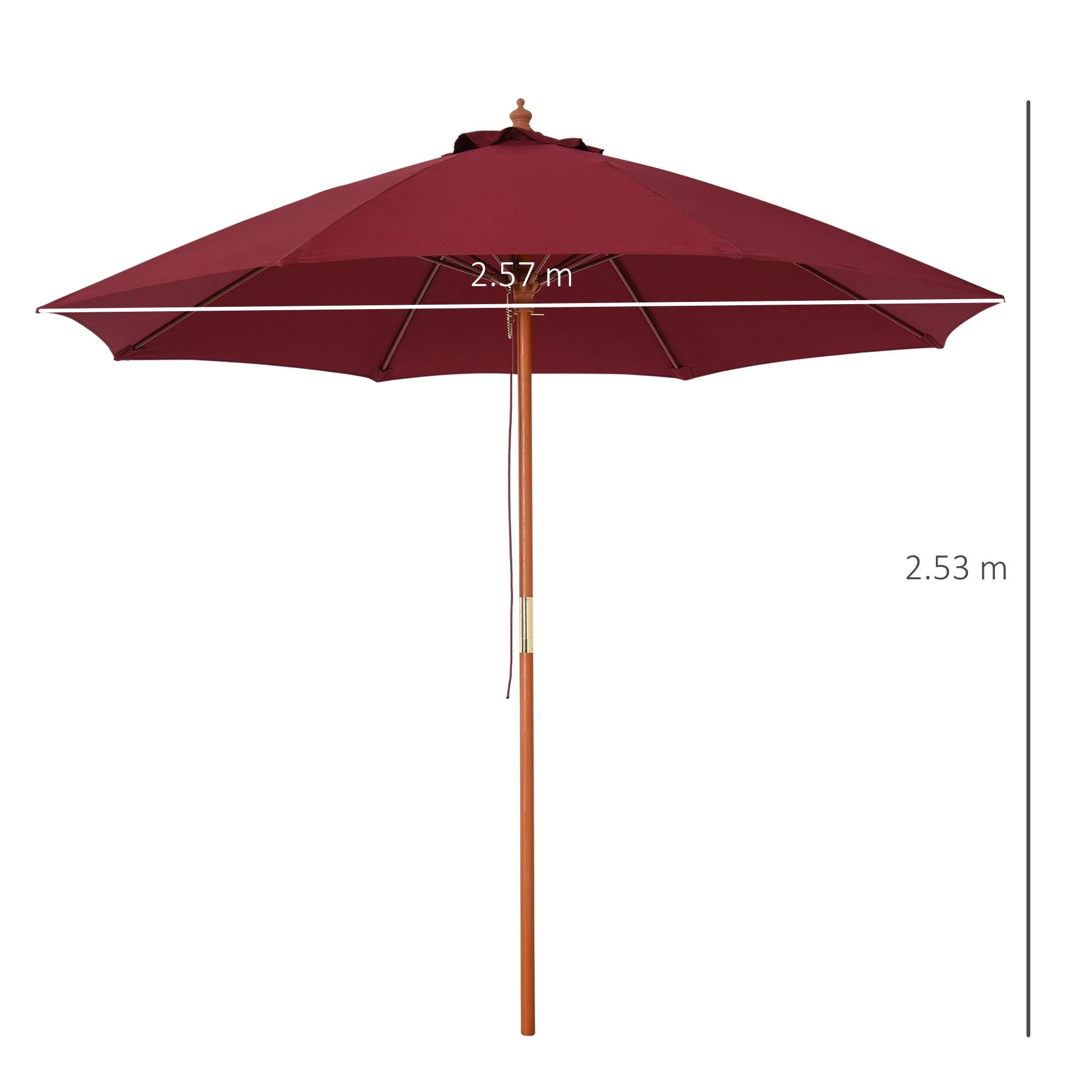 Outsunny 2.5m Wood Garden Parasol Sun Shade Patio Market Umbrella Canopy with Top Vent - Parasol