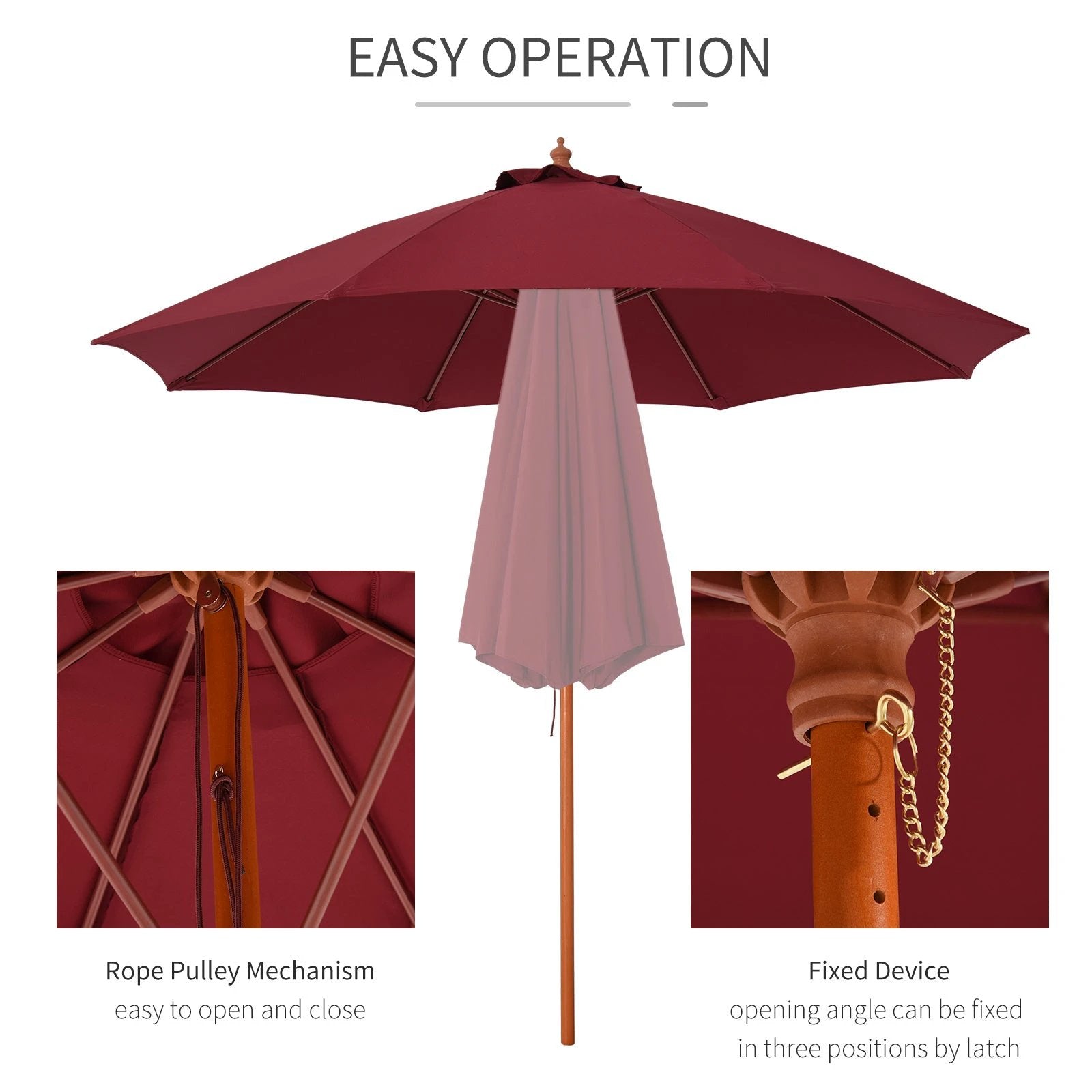 Outsunny 2.5m Wood Garden Parasol Sun Shade Patio Market Umbrella Canopy with Top Vent - Parasol