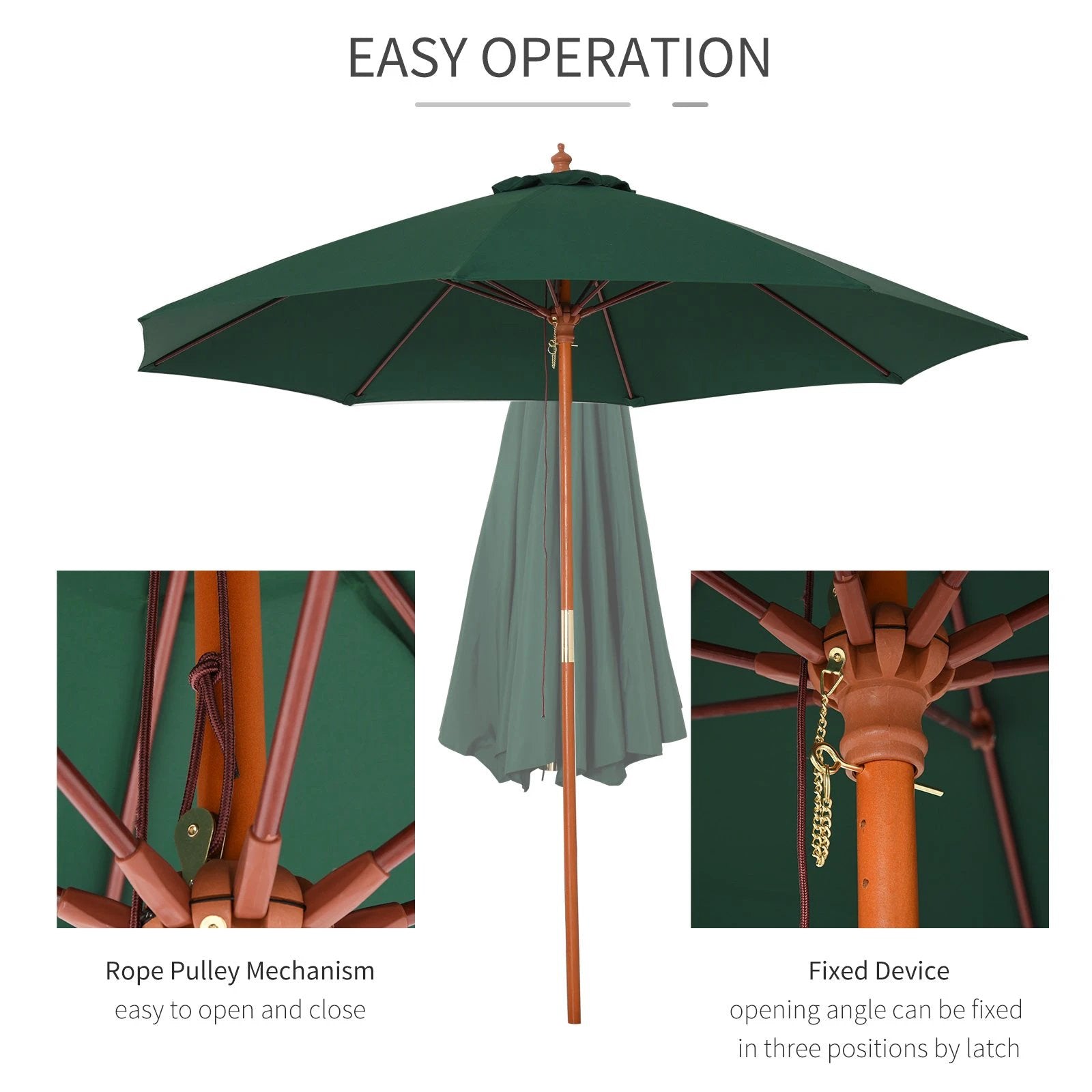 2.5m Wood Garden Parasol Sun Shade Patio Market Umbrella Canopy with Top Vent by Outsunny