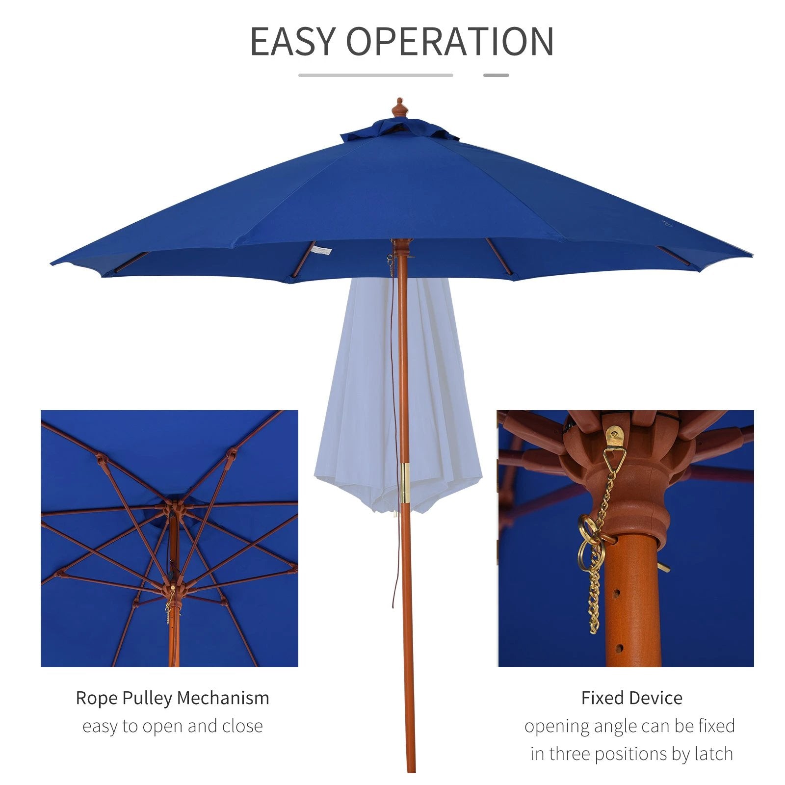 2.5m Wood Garden Parasol Sun Shade Patio Market Umbrella Canopy with Top Vent by Outsunny