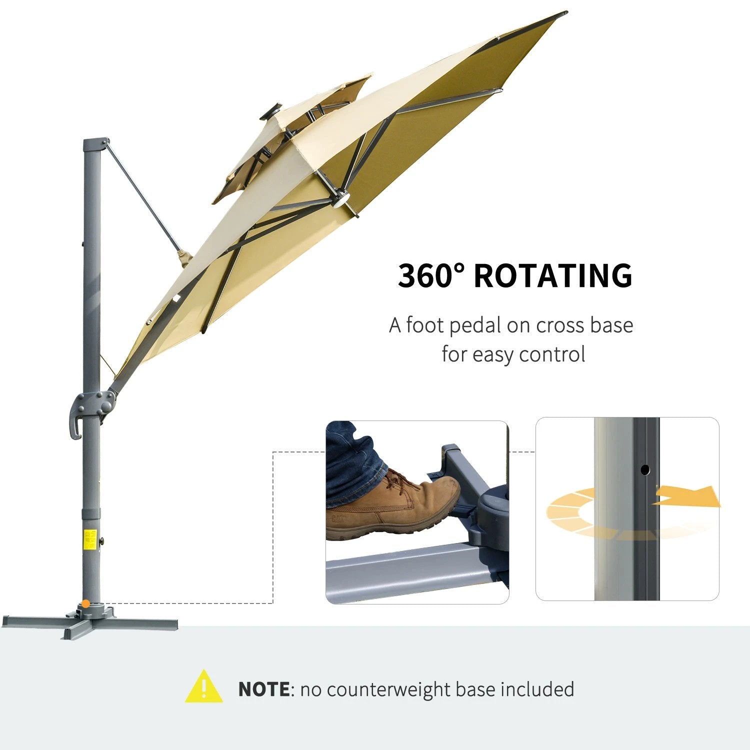 3m Cantilever Parasol w/ Solar Lights Power Bank Garden Umbrella 2-Tier Roof by Outsunny