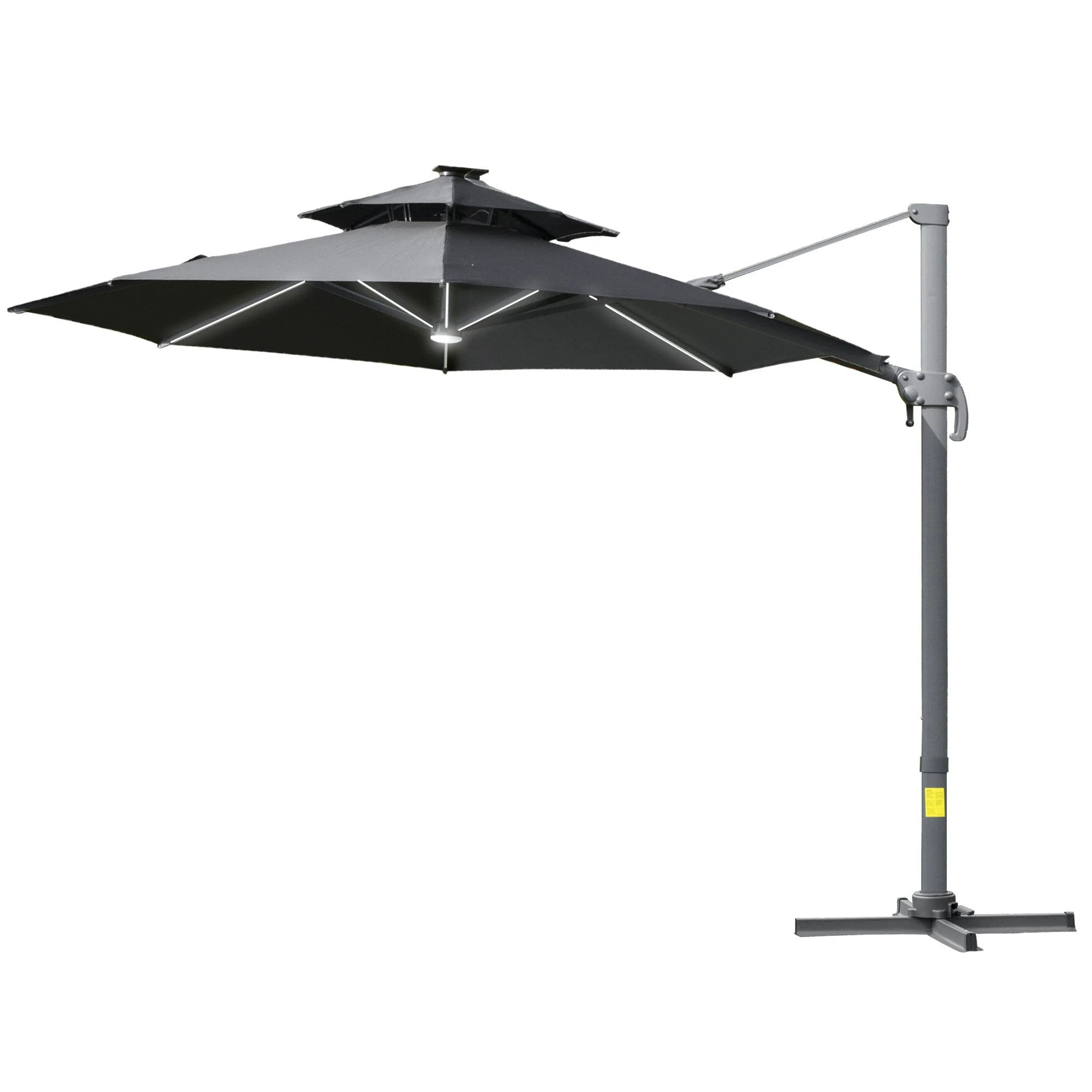 3m Cantilever Parasol w/ Solar Lights Power Bank Garden Umbrella 2-Tier Roof by Outsunny