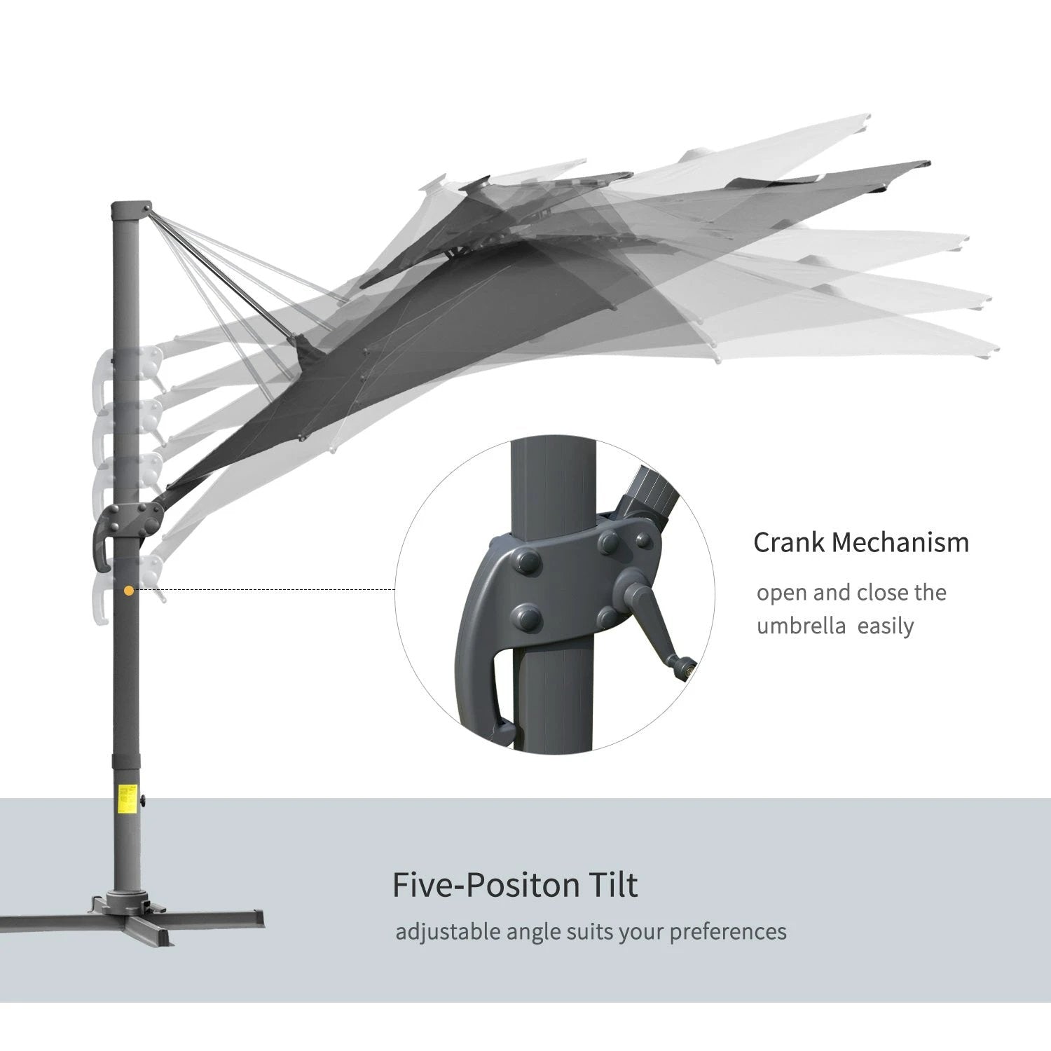 3m Cantilever Parasol w/ Solar Lights Power Bank Garden Umbrella 2-Tier Roof by Outsunny
