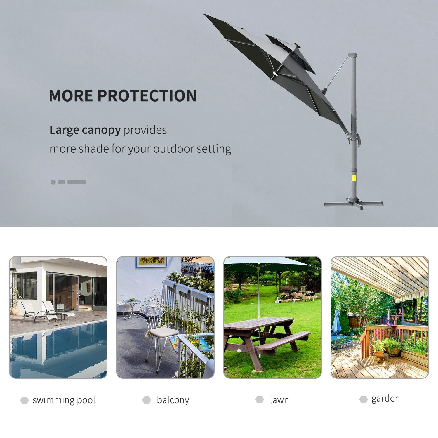 Outsunny 3m Cantilever Parasol w/ Solar Lights Power Bank Garden Umbrella 2-Tier Roof - Parasol