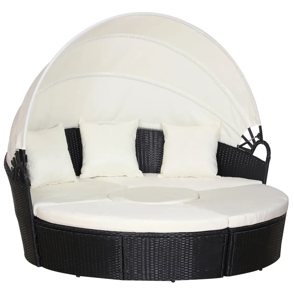 Outsunny 5 Pc Outdoor Plastic Rattan Wicker Round Sofa Bed Coffee Table Sectional Set - Garden Sofa Sets