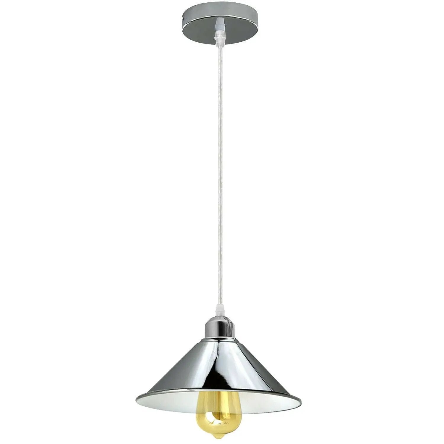 LEDSone Modern Industrial Loft Chrome Ceiling Pendant Light Metal Cone Shape Shade Indoor Hanging Light - Pendant Lights