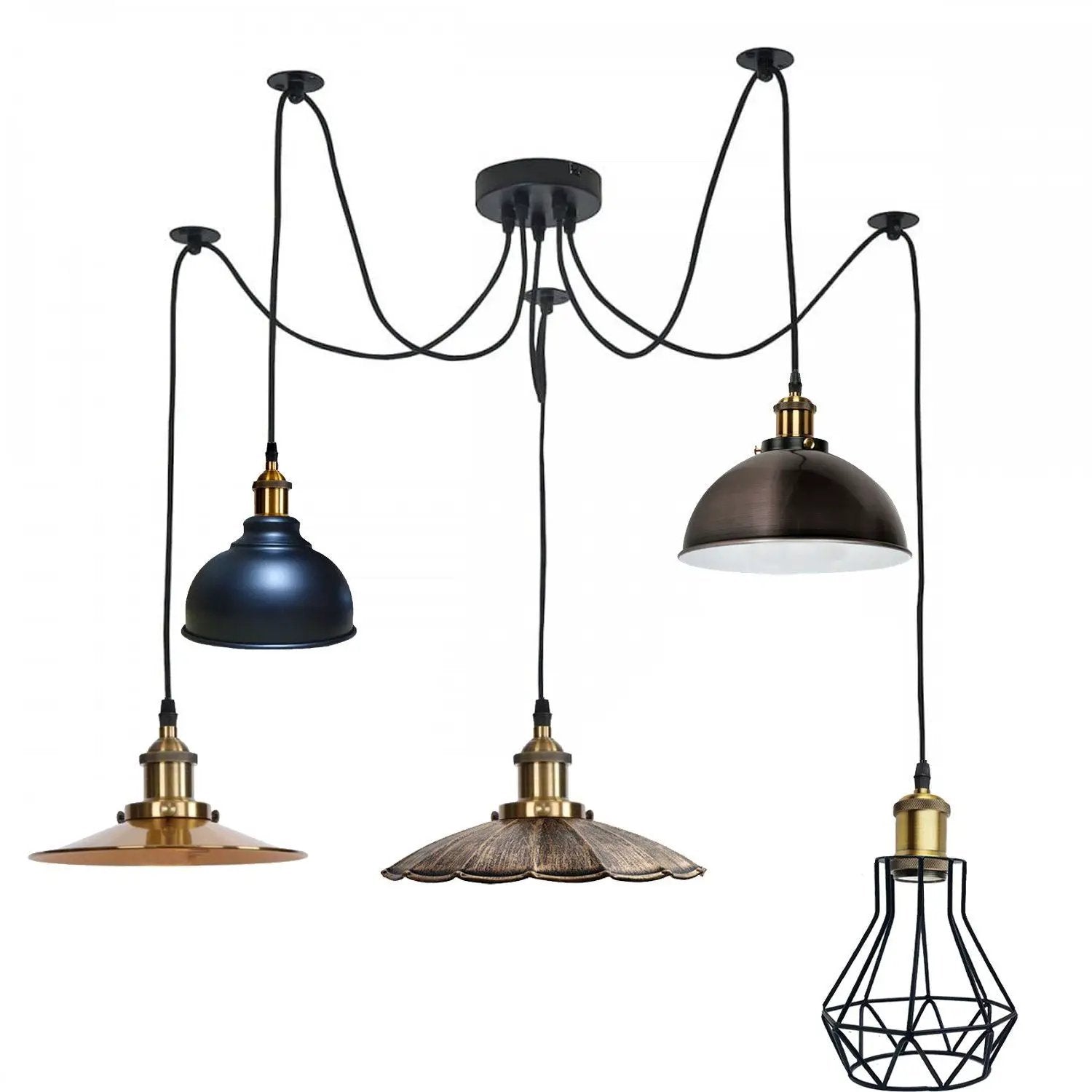 LEDSone Retro Industrial Metal Multi Shade 5 Way Ceiling Pendant Spider Lamp For Bar, Bedroom - Pendant Lights