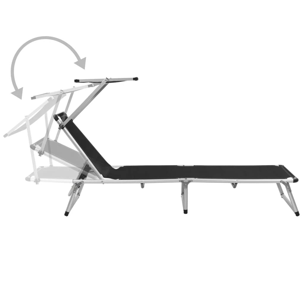 vidaXL Folding Sun Lounger with Roof Aluminium and Textilene Blue by vidaXL