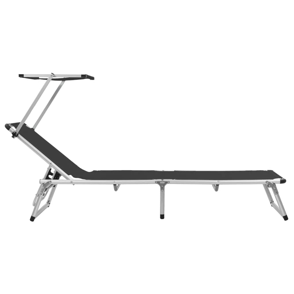 vidaXL Folding Sun Lounger with Roof Aluminium and Textilene Blue by vidaXL