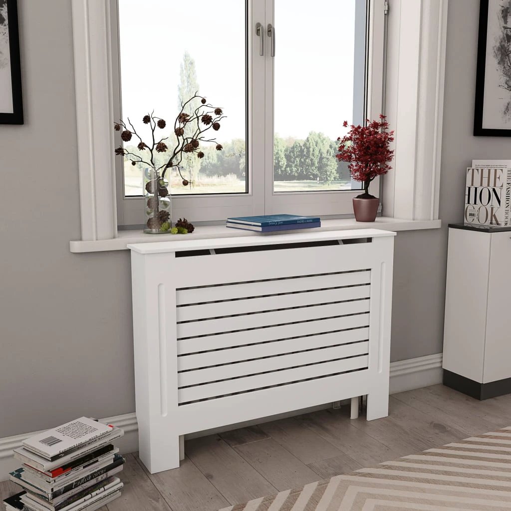 VidaXL Radiator Cover Cabinet 205 cm White MDF Modern Slatted Design With Shelf Living Room by vidaXL