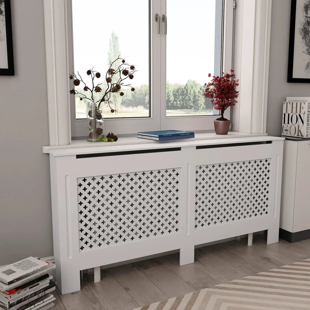 VidaXL MDF Radiator Cover White 205 cm Slatted Ventilated Cabinet For Living Room Decor by vidaXL