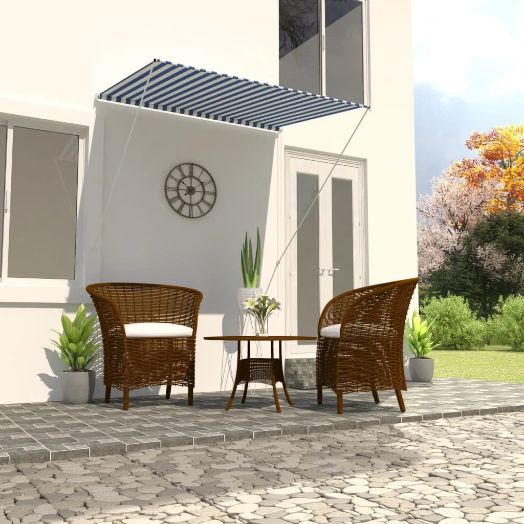 VidaXL Retractable Awning 100x150 cm Blue White PA-Coated Fabric UV-Resistant for Patio by vidaXL
