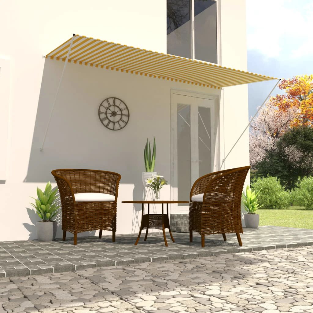 VidaXL Retractable Awning 100x150 cm Blue White PA-Coated Fabric UV-Resistant for Patio by vidaXL