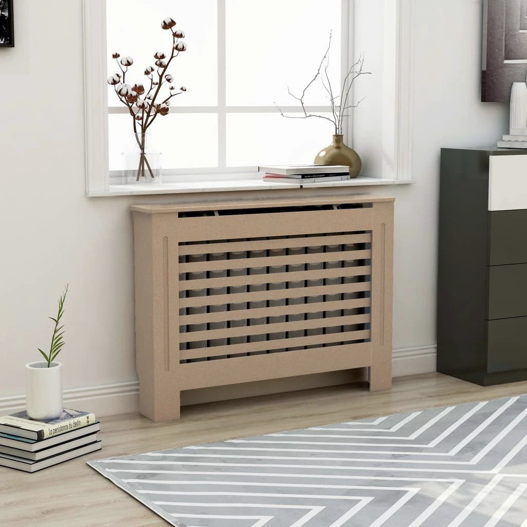 VidaXL Radiator Cover Cabinet 205 cm White MDF Modern Slatted Design With Shelf Living Room by vidaXL