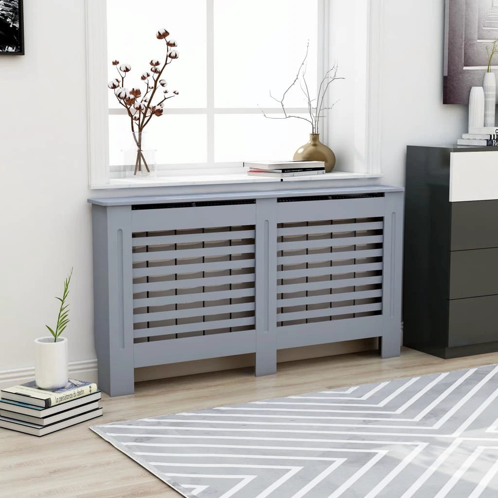 vidaXL VidaXL Radiator Cover Cabinet 205 cm White MDF Modern Slatted Design With Shelf Living Room - Radiator