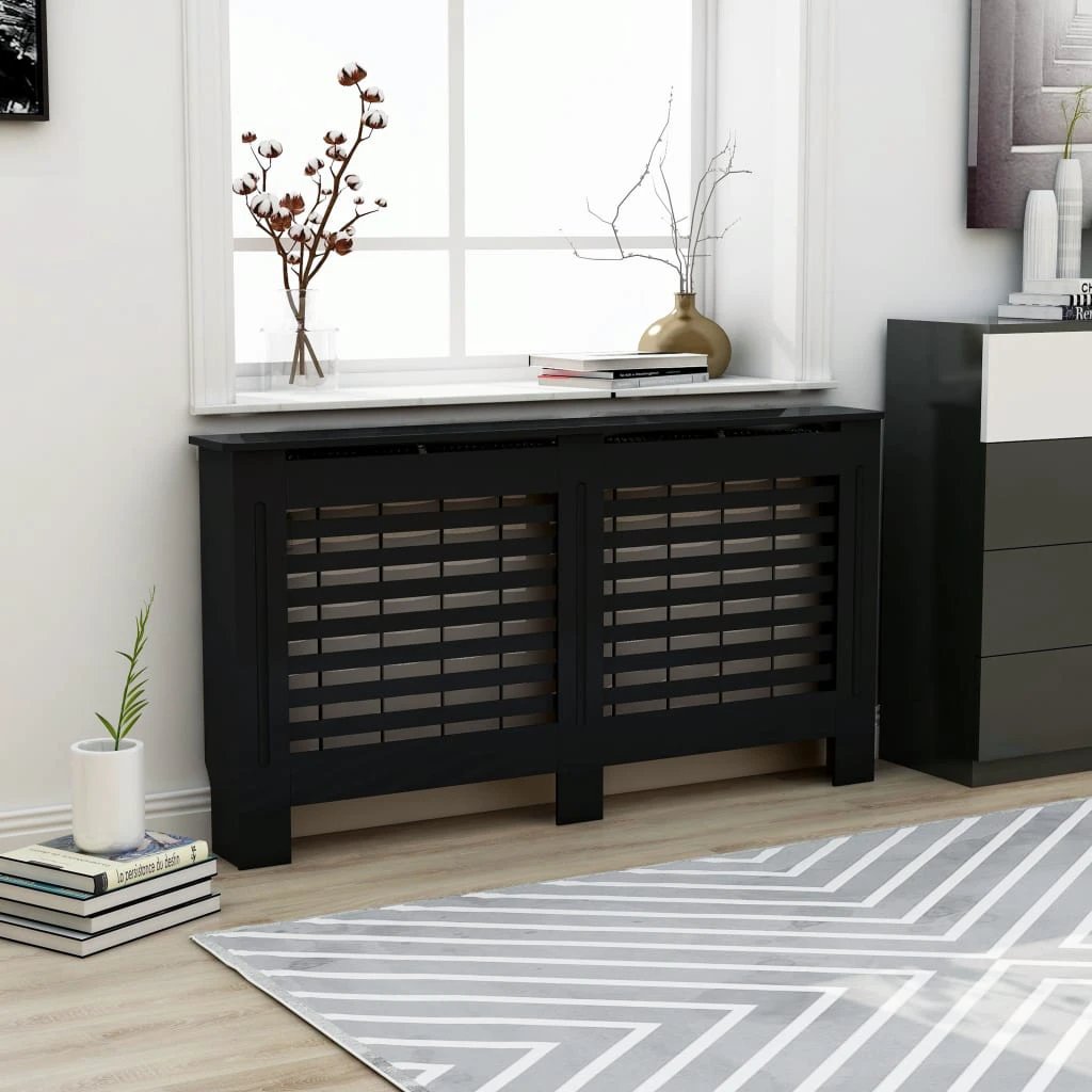 vidaXL VidaXL Radiator Cover Cabinet 205 cm White MDF Modern Slatted Design With Shelf Living Room - Radiator