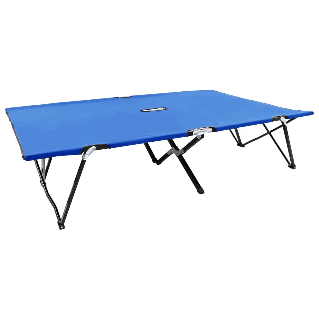 vidaXL Two Person Folding Sun Lounger Blue Steel by vidaXL