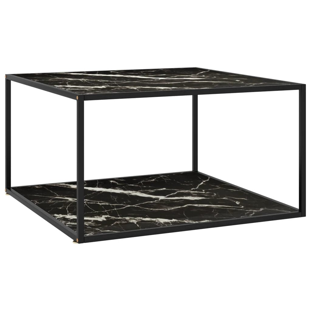 vidaXL vidaXL Coffee Table 60x60x35 cm Tempered Glass Marble Look Durable Black Steel Frame Living Room Decor - Coffee Table