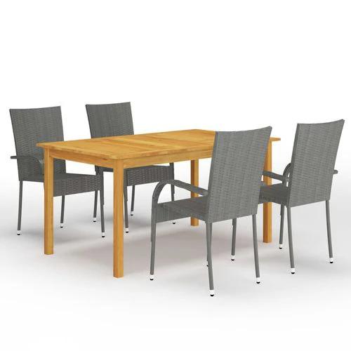 vidaXL 5 Piece Garden Dining Set 150x90x74 cm Solid Acacia Wood Table with Weather-Resistant PE Rattan Chairs for Outdoor Use by vidaXL