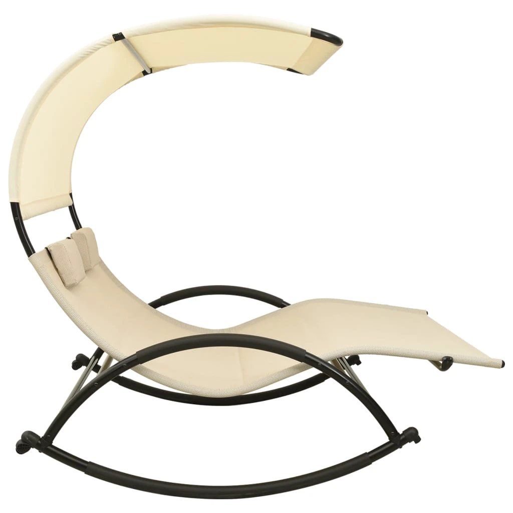 vidaXL vidaXL Double Sun Lounger with Canopy Textilene Black and Cream - Sun Lounger