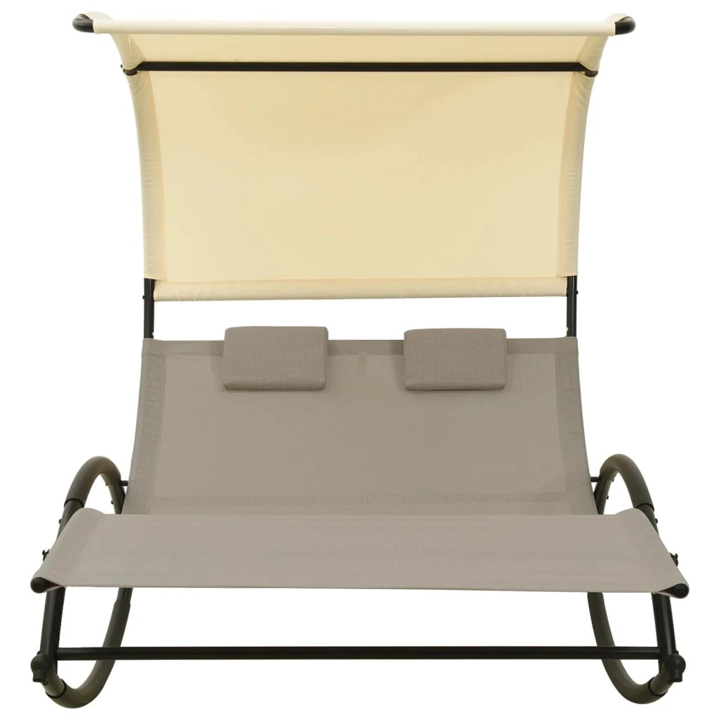 vidaXL vidaXL Double Sun Lounger with Canopy Textilene Black and Cream - Sun Lounger