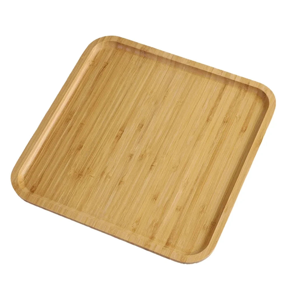 NONE Square Bamboo Serving Tray Kitchen Food Tableware Tray For Dinners Party Tea Bar Wood Coffee Tray Food CupTrays Decorative -