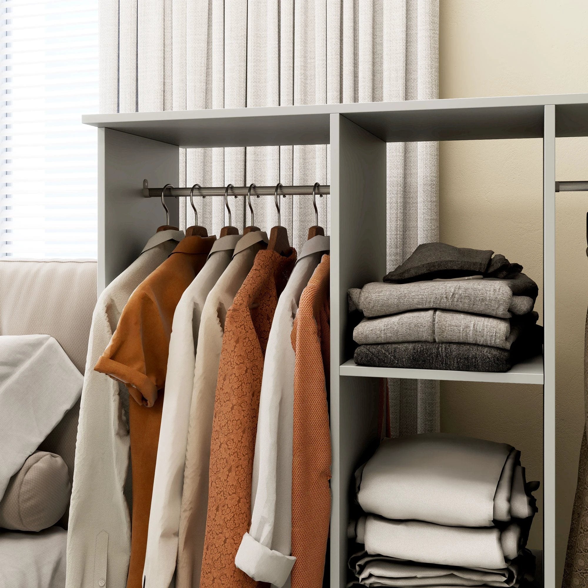 HOMCOM Mobile Double Open Wardrobe w/ Clothes Hanging Rail Clothing Grey by HOMCOM