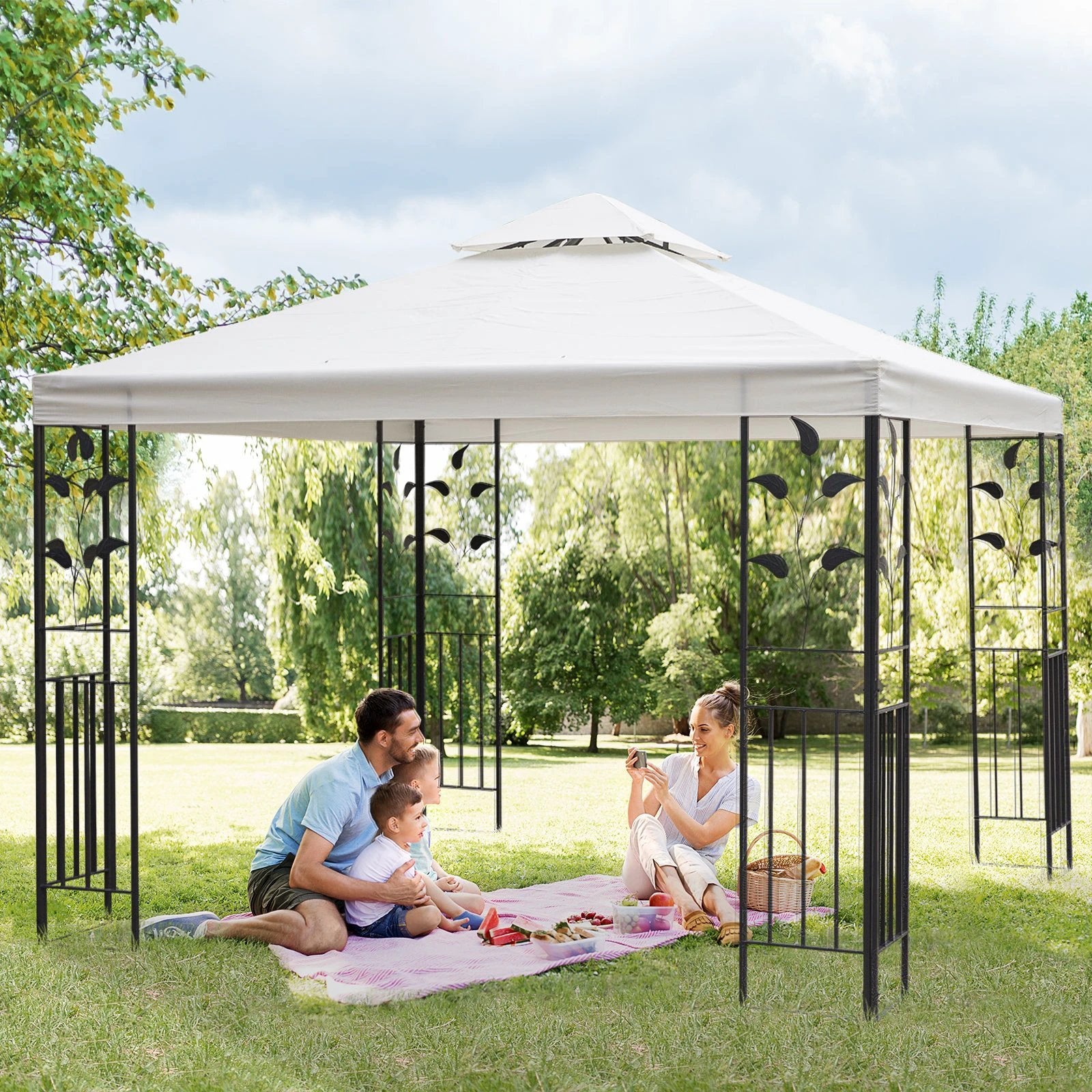 3m x 3m Vented Roof Metal Frame Garden Gazebo Cream by Outsunny