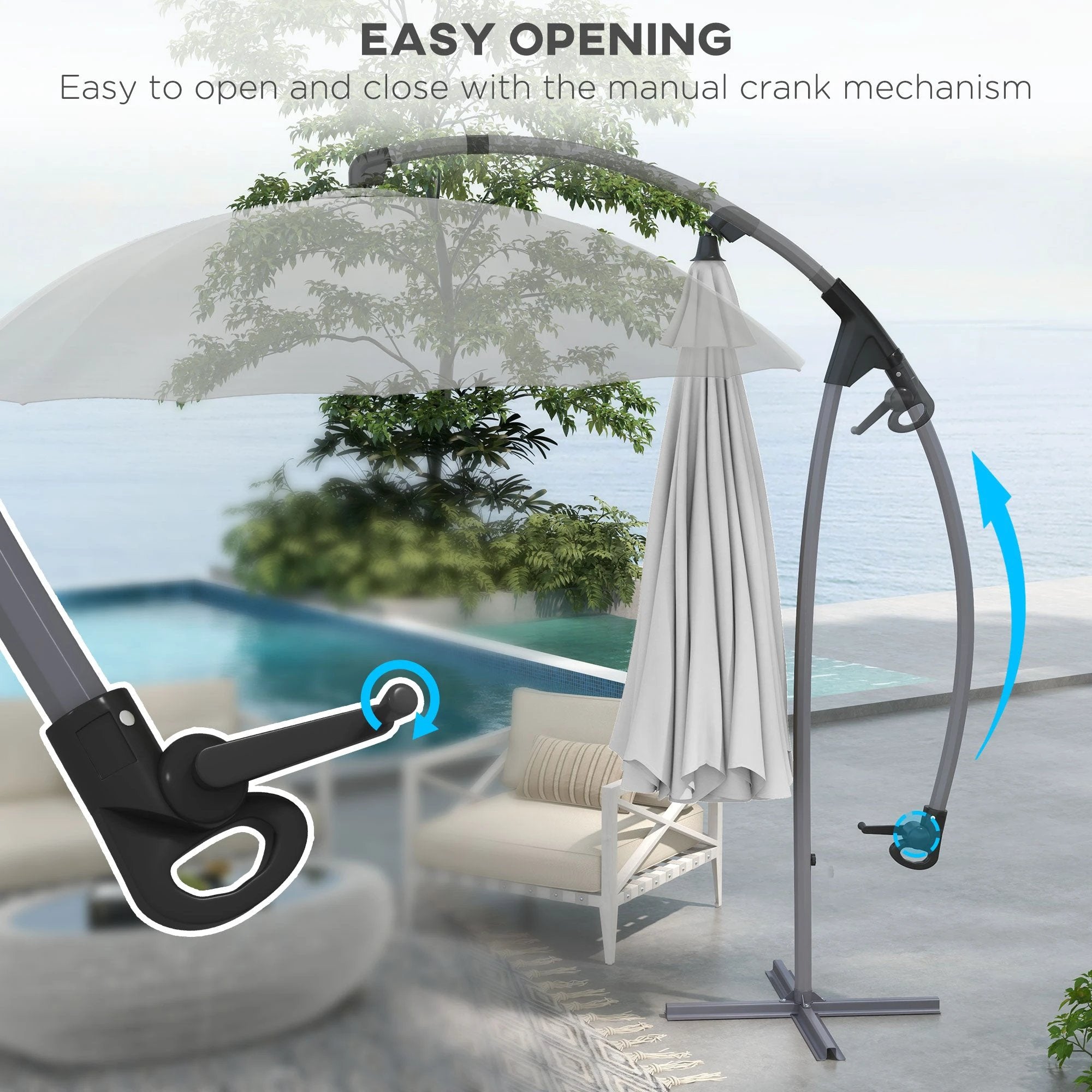 Outsunny Outsunny 2.7m Cantilever Parasol with Cross Base, Crank Handle, 16 Ribs, Beige - Parasol