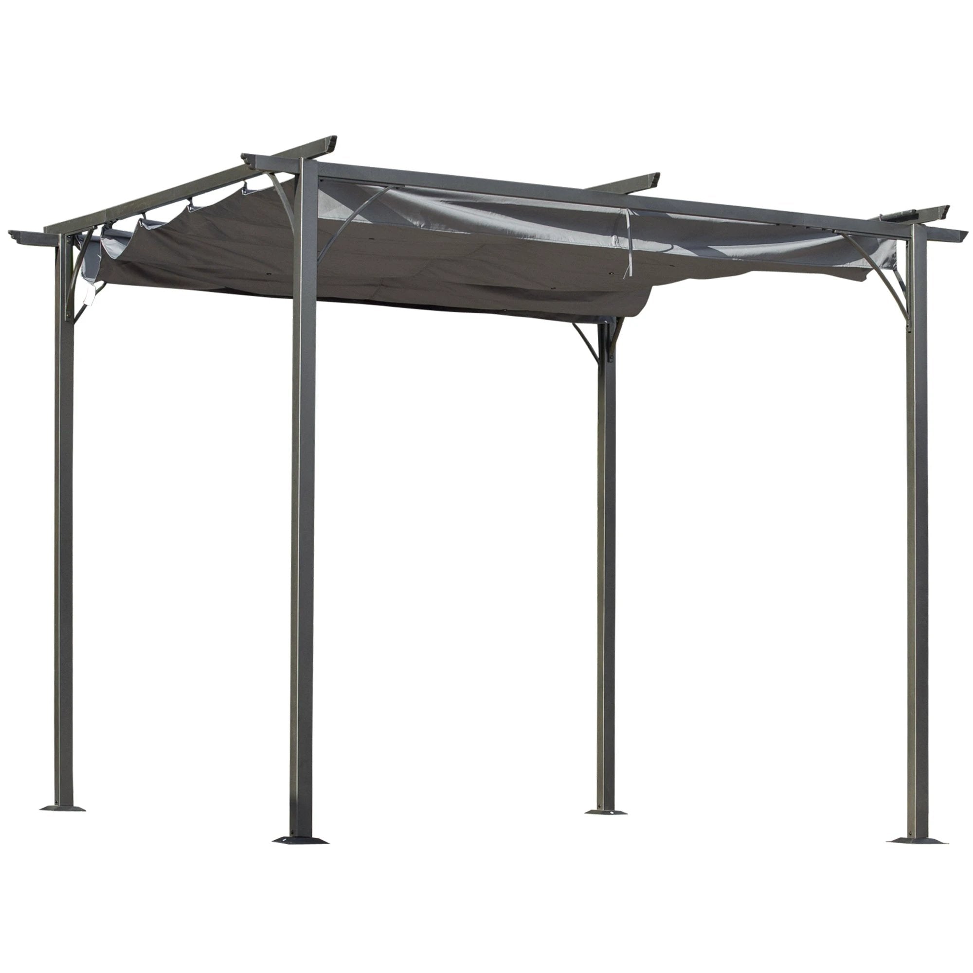 Outsunny 3x3 m Metal Pergola Gazebo Awning Retractable Canopy Grey 3x3m - Uncategorized Gazebos