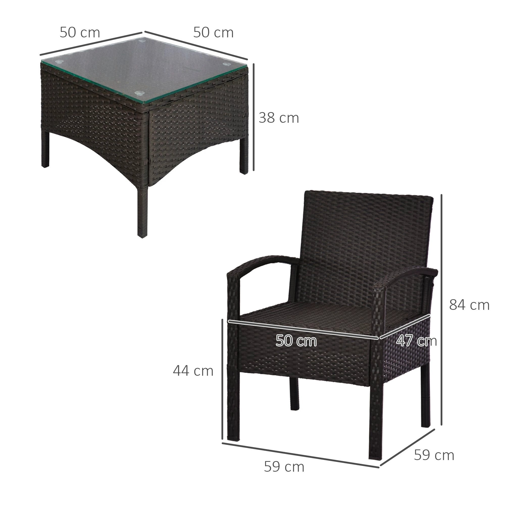 3PC Garden Rattan Bistro Set Balcony Dining Table 2 Seater Chair Outsunny by Unbranded