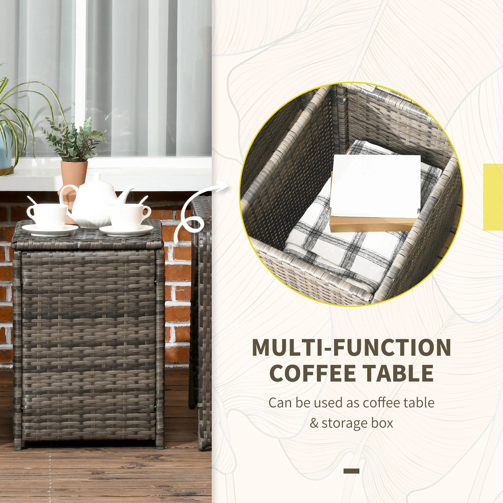 3 Piece PE Rattan Garden Sofa Set w/ 2 Chairs & Storage Table Grey Outsunny by Unbranded
