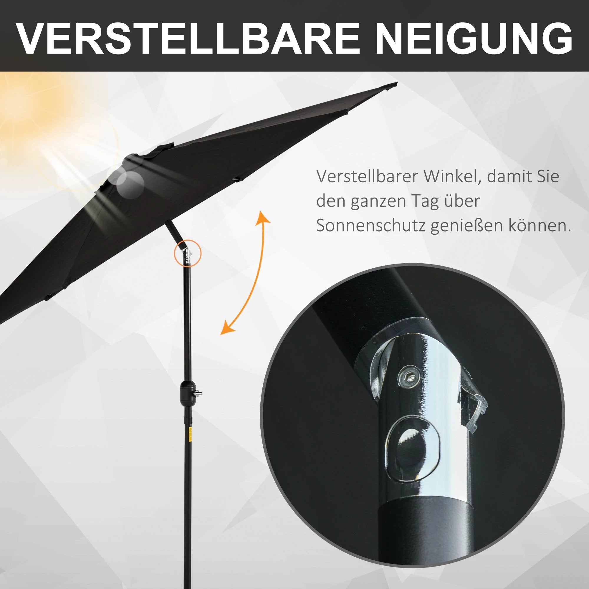 Outsunny Outsunny Patio Umbrella Parasol Sun Shade Garden Aluminium Black 2.7M - Parasol