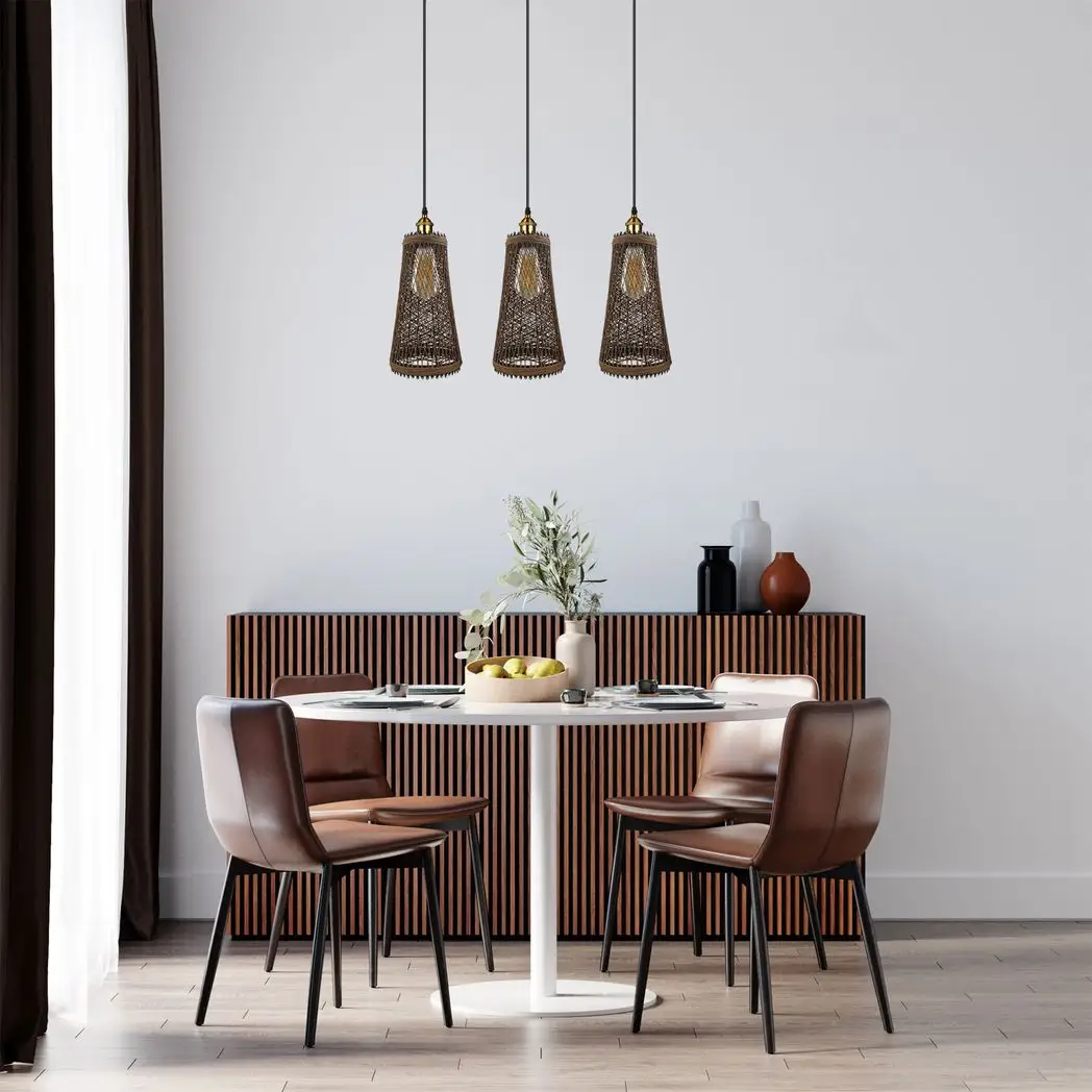 LEDSONE 3 Head Natural Wicker Basket Style Retro Industrial Vintage Rattan Ceiling Pendant - Pendant Lights