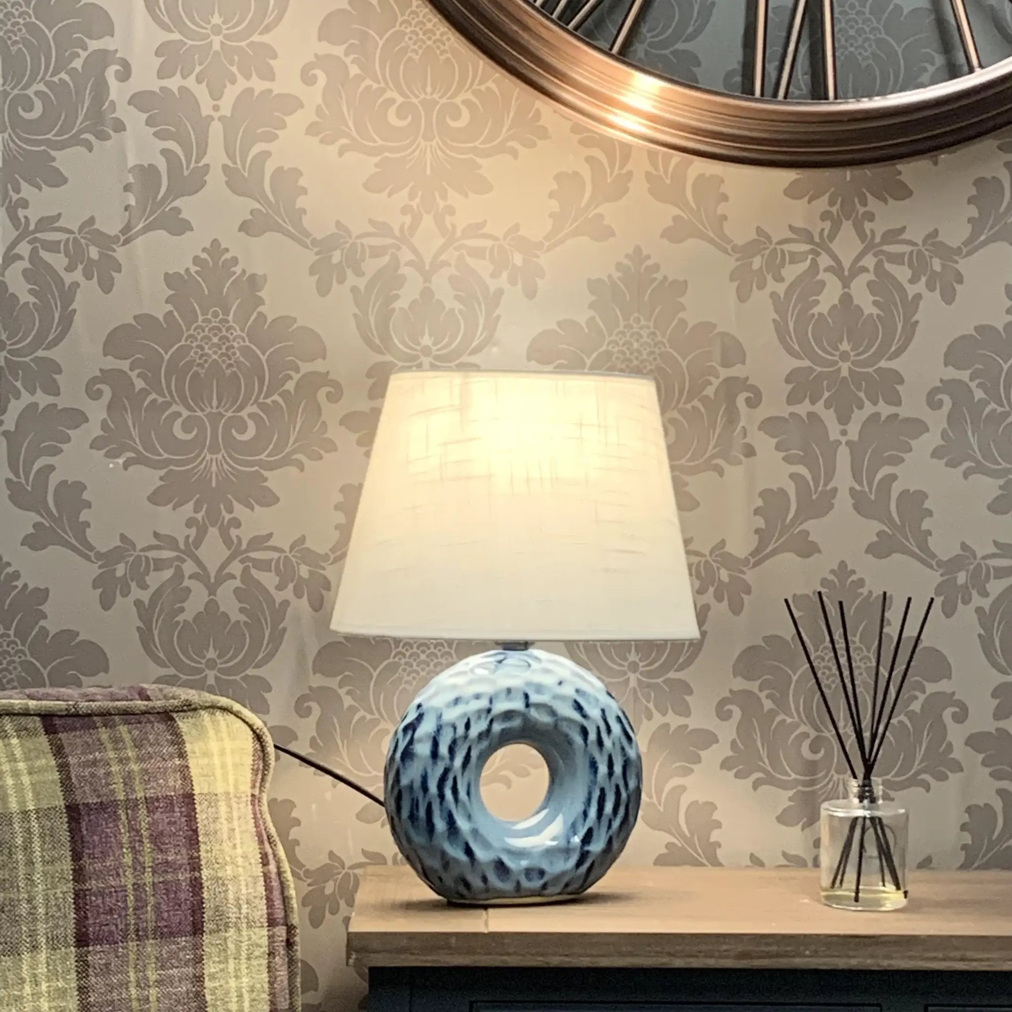 MSL 40CM BLUE CERAMIC LAMP AND SHADE - Lamp