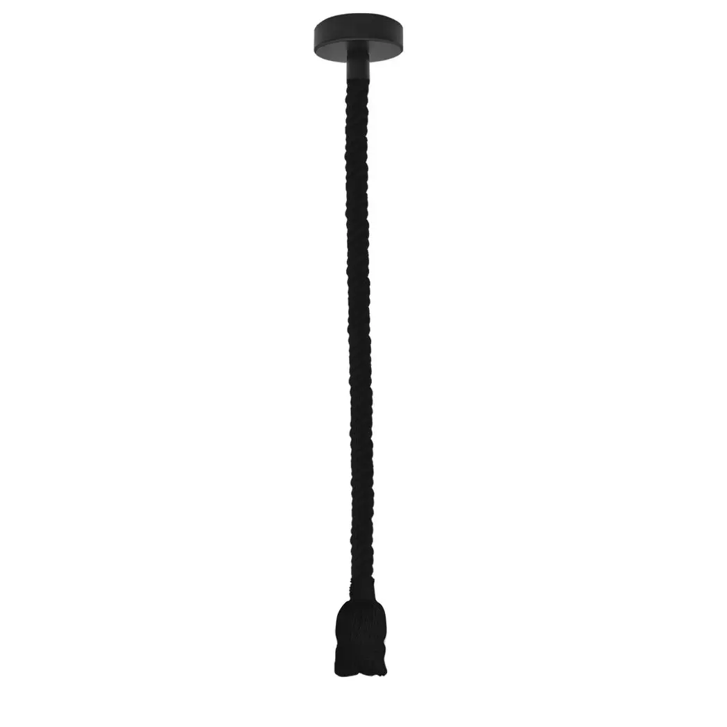Industrial Retro Hemp Rope Pendant Light, 1m Black E27 Hanging Lamp for Living Room, Cafe, Bar.