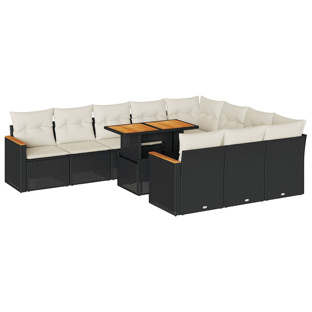vidaXL 11 Piece Garden Sofa Set with Cushions Black Poly Rattan Acacia by vidaXL