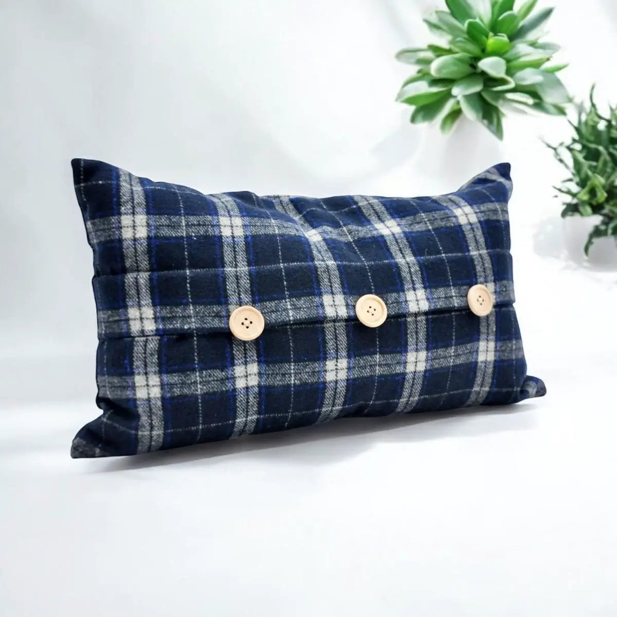 Luxury Tartan Cushion Cover - Elegant & Luxury Blue Checked Velvet, 30 x 50 cm - from MSL