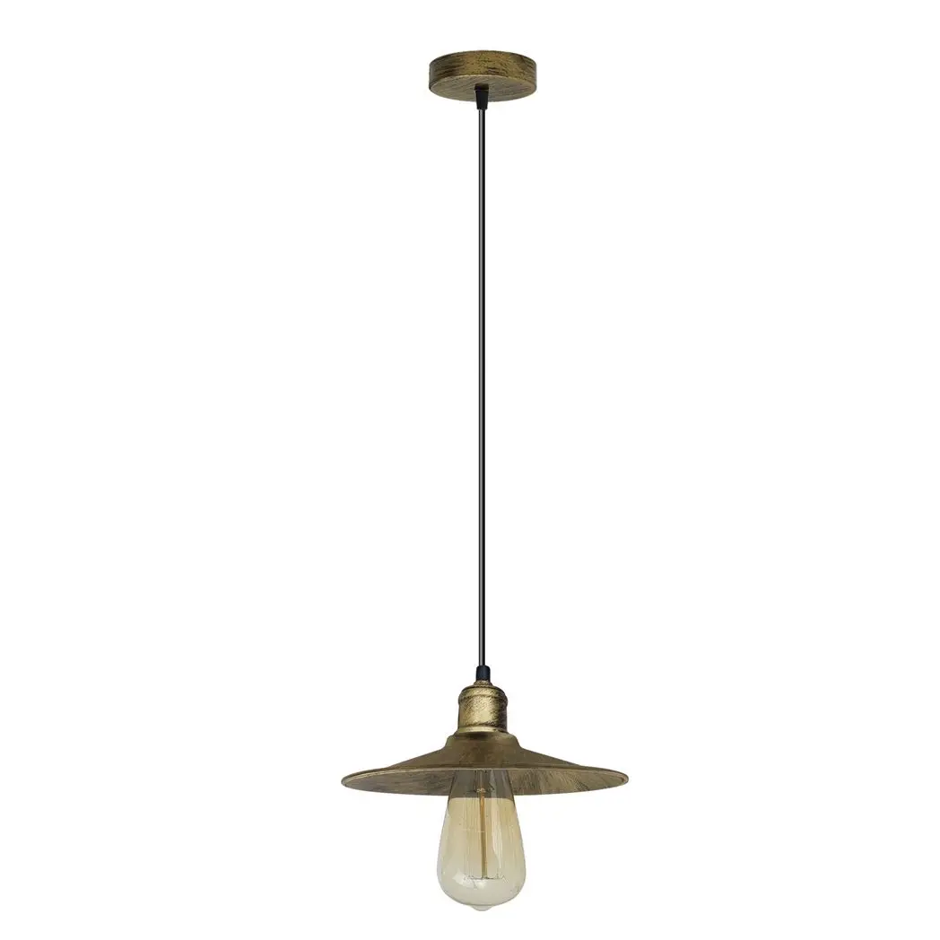 LEDSONE Vintage Industrial Brushed Brass Ceiling Pendant Light Adjustable Cord E27 Base Hand Brushed Finished Flat Cone Shaped - Pendant Lights